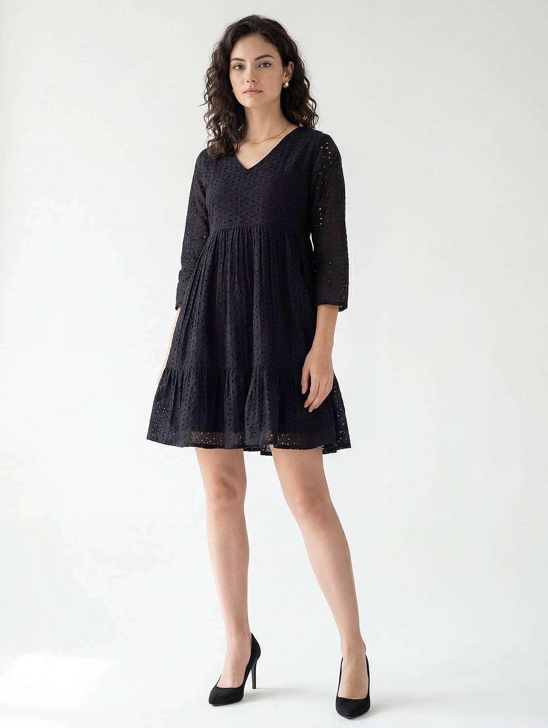 women self design v neck tiered dress - 22541301 -  Standard Image - 3