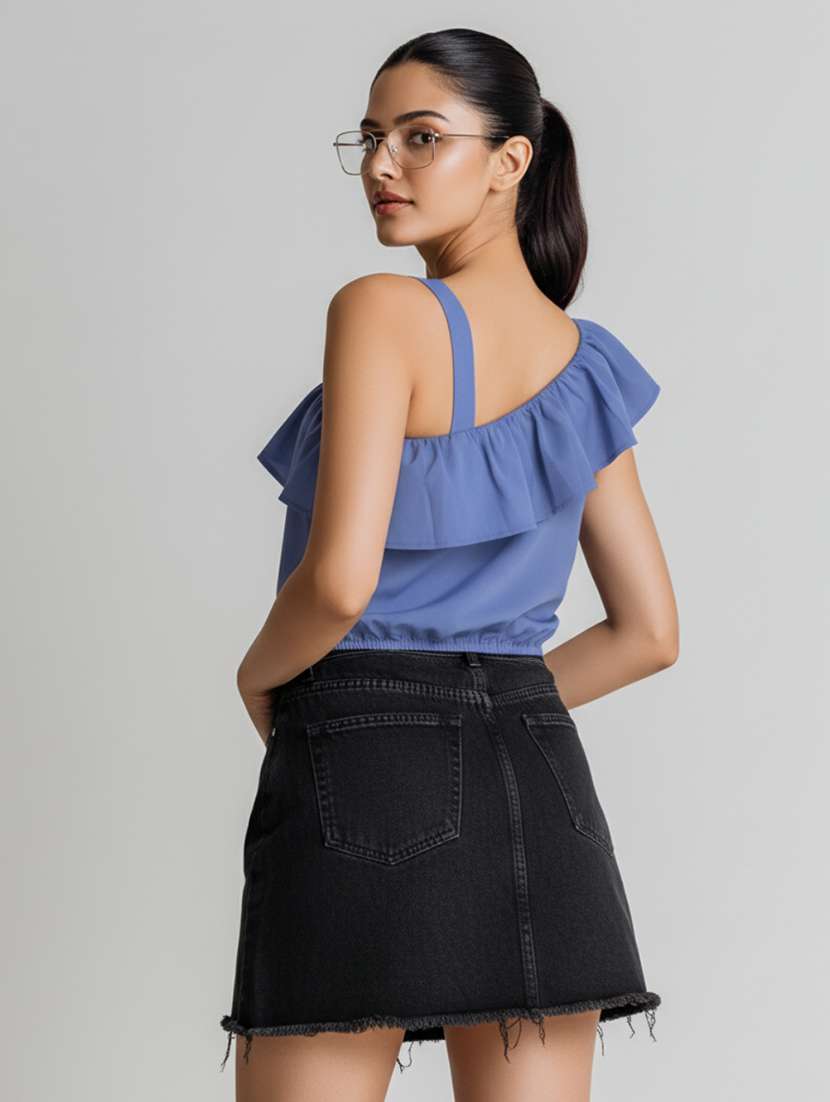women solid asymmetric neck crop top - 22541309 -  Standard Image - 3