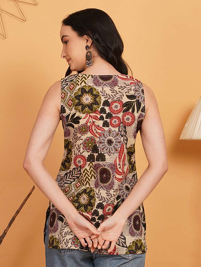 women printed sleeveless straight kurti - 22541317 -  Standard Image - 3
