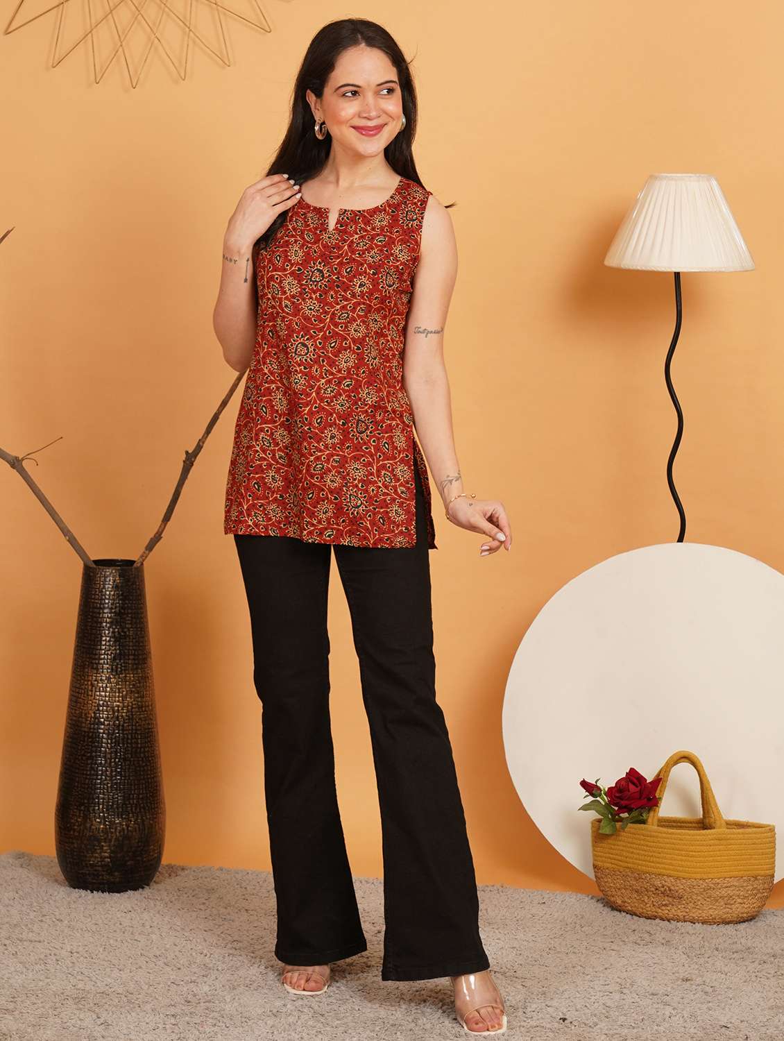 women printed sleeveless straight kurti - 22541319 -  Standard Image - 5