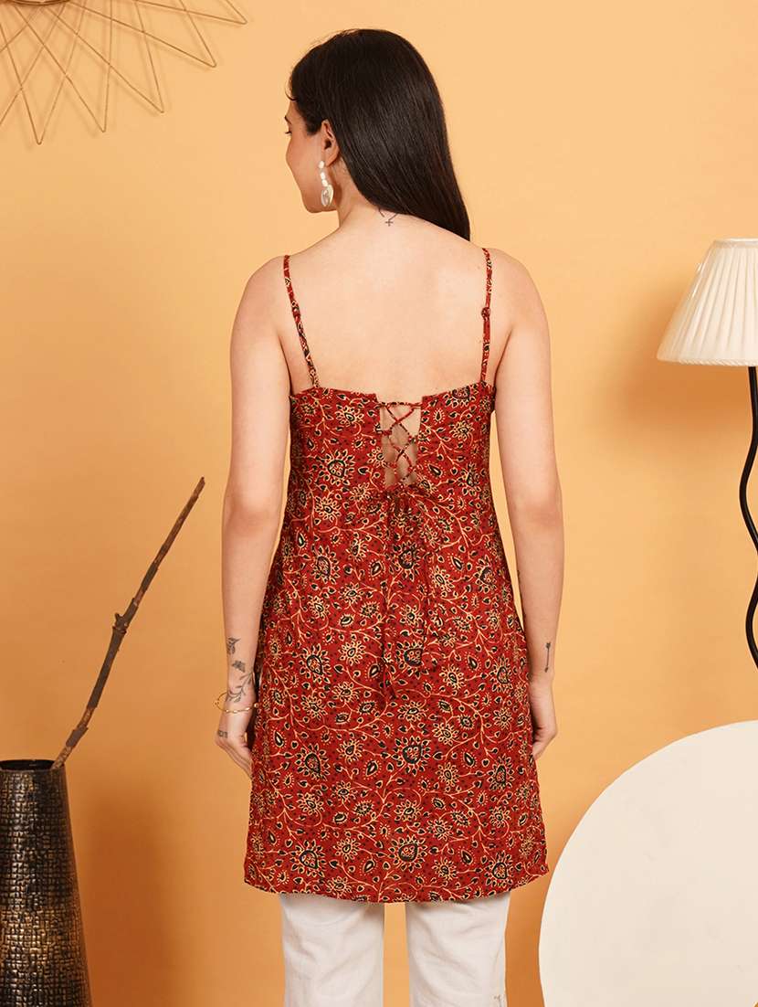 women printed shoulder strap straight kurti - 22541331 -  Standard Image - 3