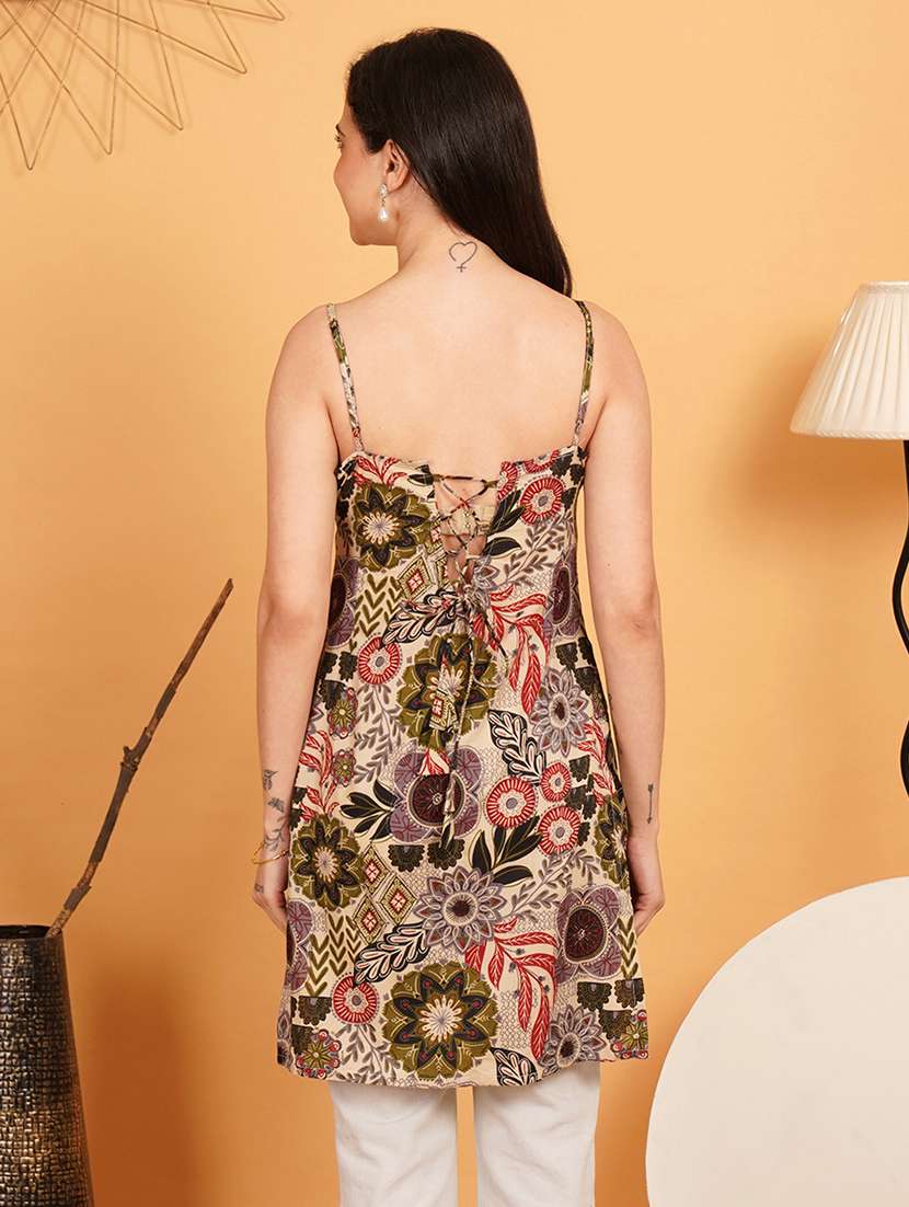 women printed shoulder strap straight kurti - 22541332 -  Standard Image - 3