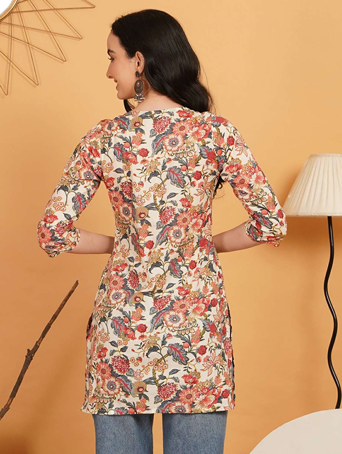 women printed three quarter sleeve straight kurti - 22541343 -  Standard Image - 3