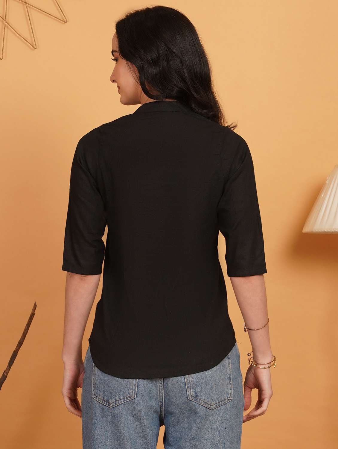 women solid three quarter sleeve ethnic top - 22541392 -  Standard Image - 3