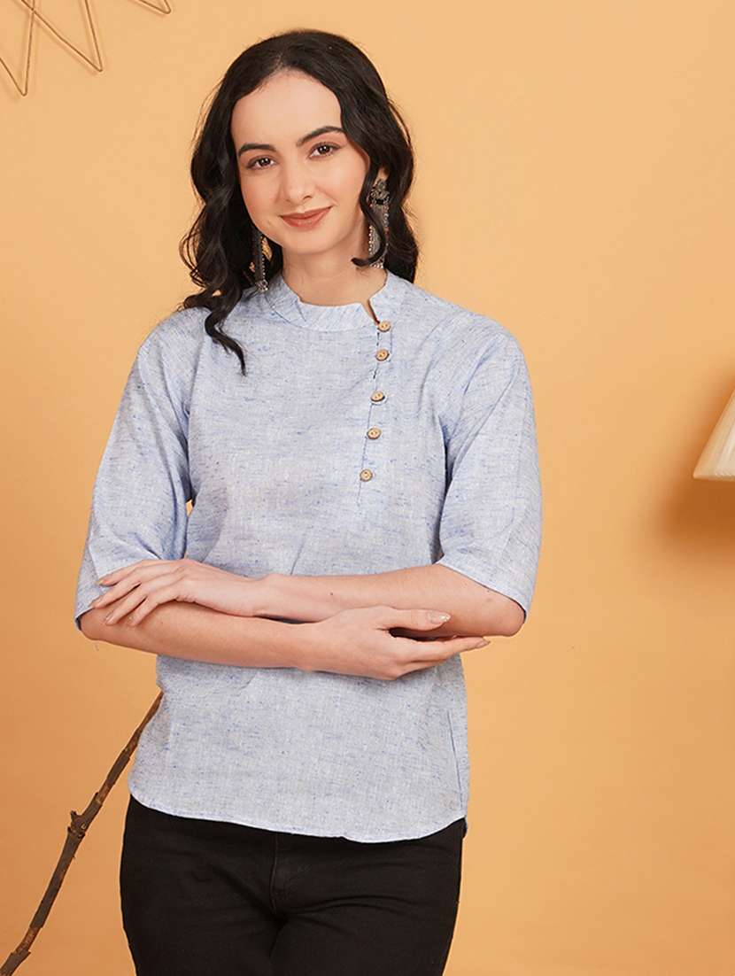 women solid three quarter sleeve ethnic top