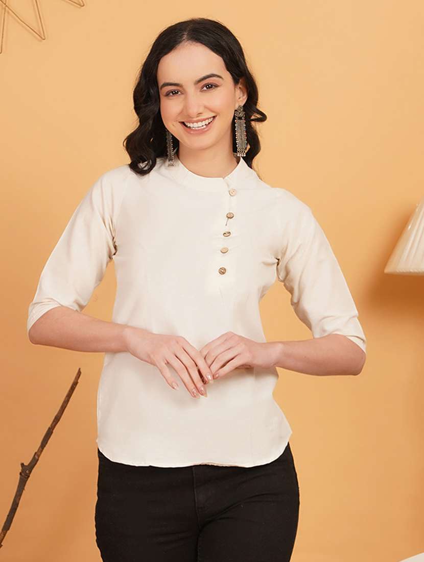 women solid three quarter sleeve ethnic top