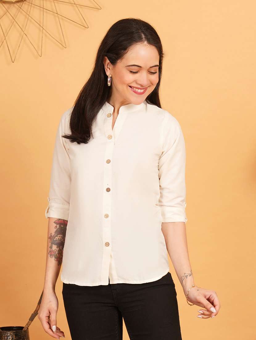 women solid three quarter sleeve ethnic top