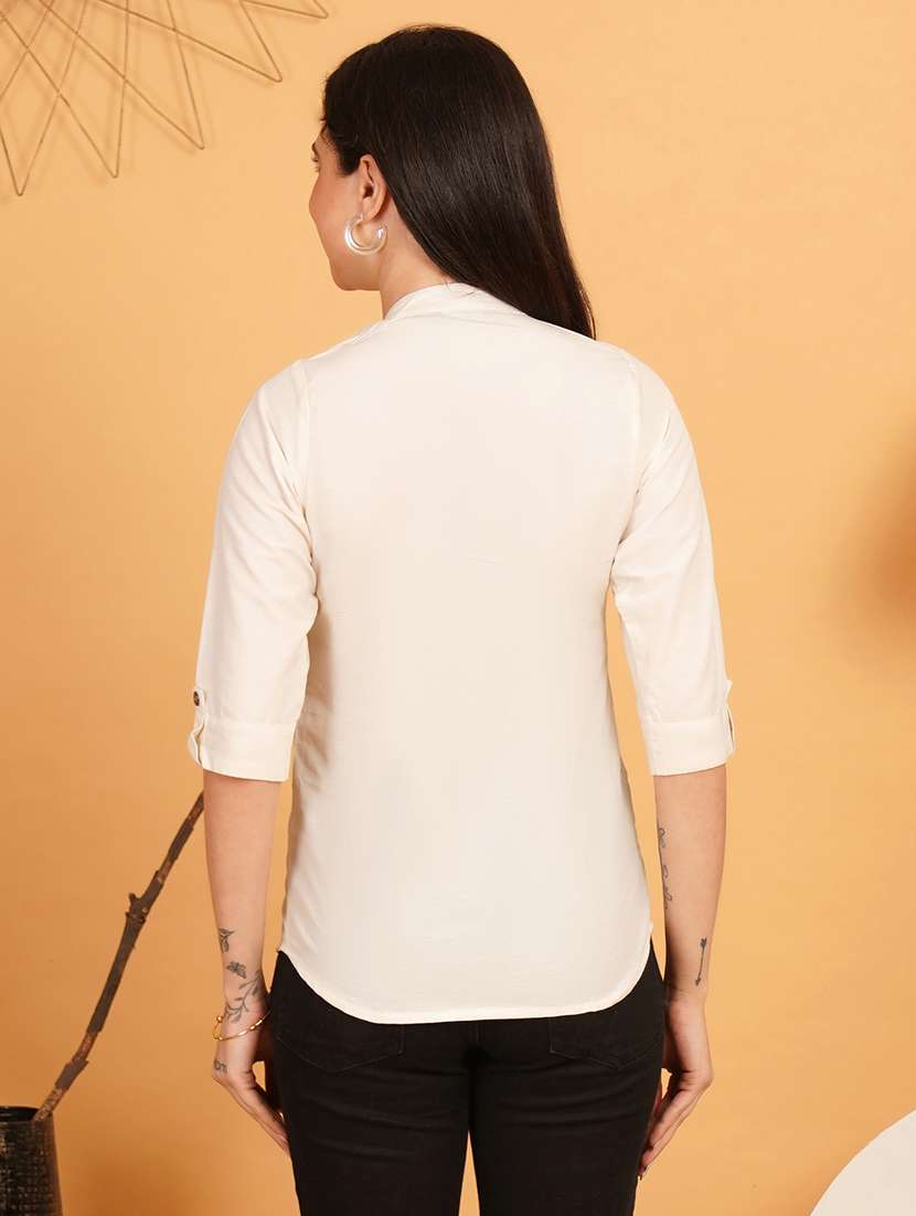 women solid three quarter sleeve ethnic top - 22541396 -  Standard Image - 3