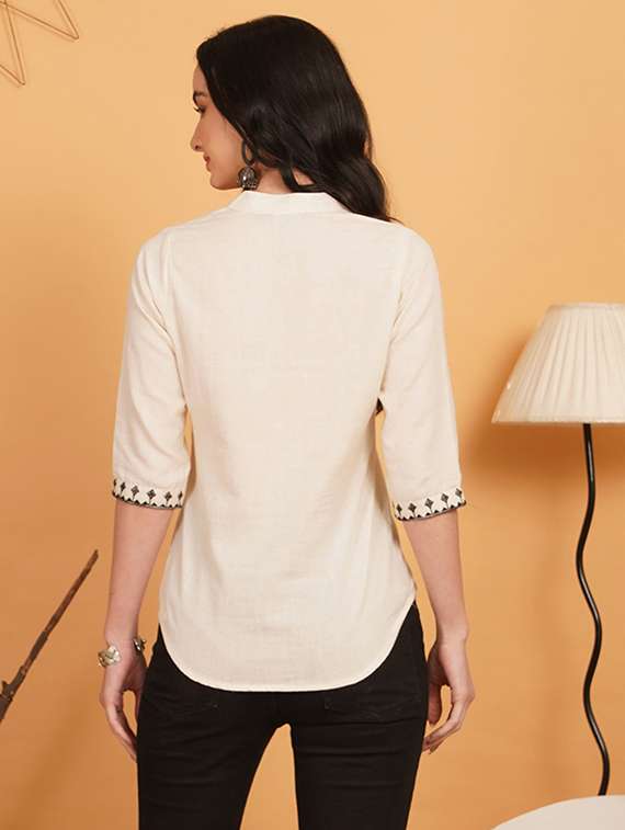 women solid three quarter sleeve ethnic top - 22541397 -  Standard Image - 3
