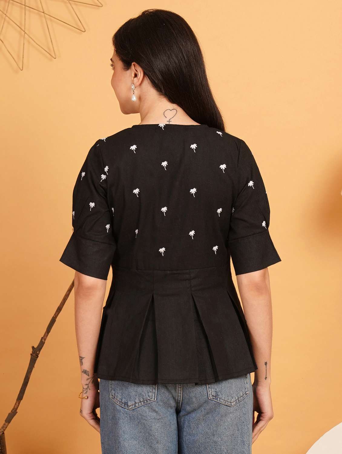 women embroidered puff sleeve a line top - 22541399 -  Standard Image - 3