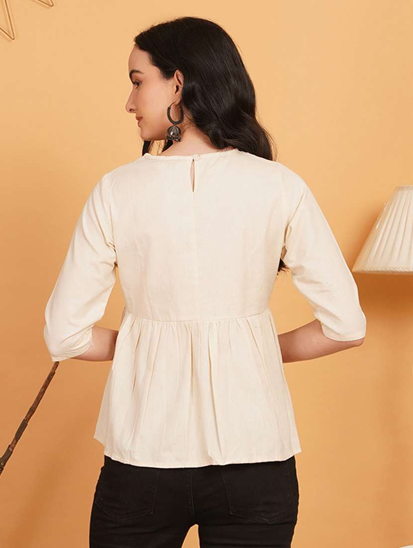women embroidered round neck a line top - 22541404 -  Standard Image - 3