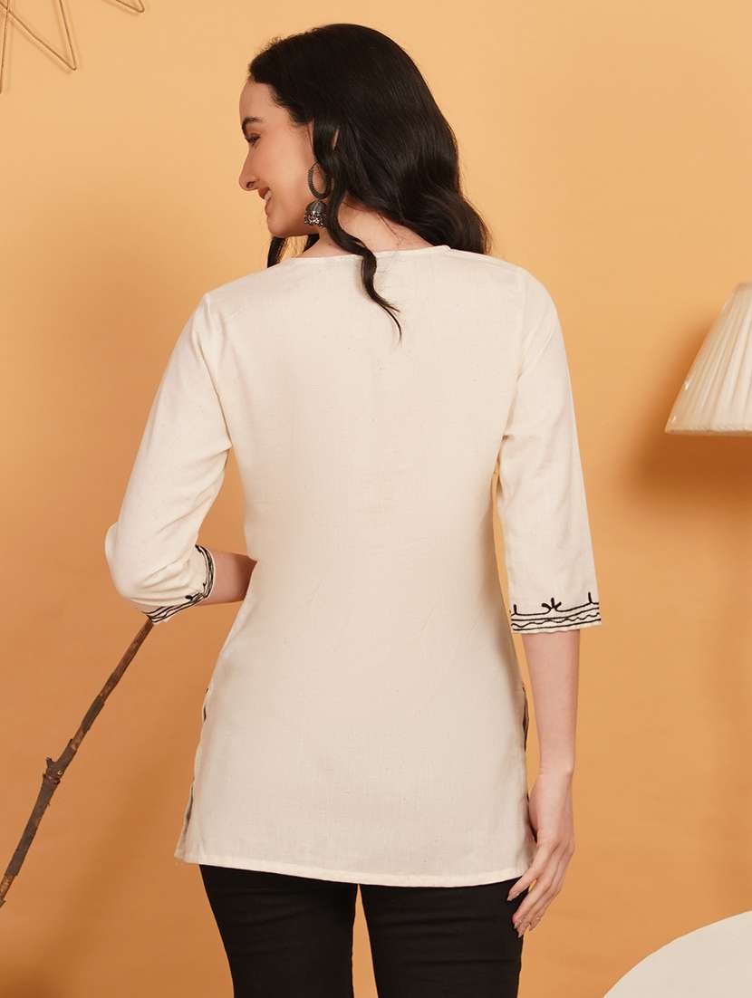 women embroidered notch neck straight kurti - 22541407 -  Standard Image - 3