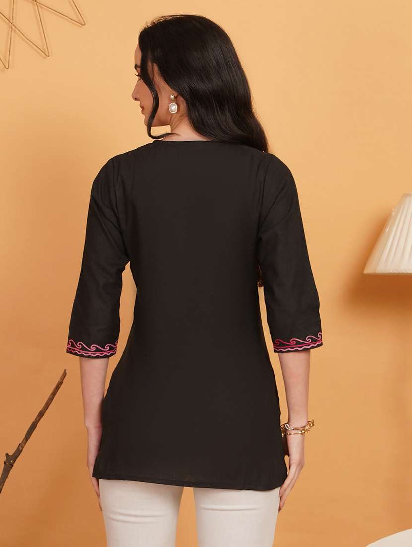 women embroidered notch neck straight kurti - 22541413 -  Standard Image - 3
