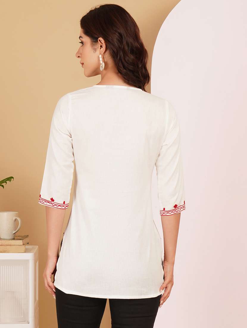 women embroidered notch neck straight kurti - 22541429 -  Standard Image - 3