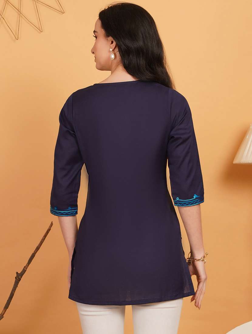 women embroidered notch neck straight kurti - 22541436 -  Standard Image - 3