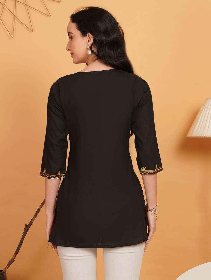 women embroidered notch neck straight kurti - 22541438 -  Standard Image - 3