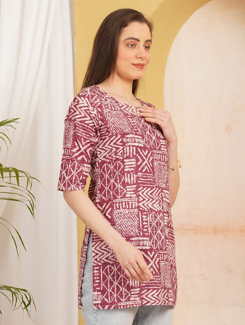 women printed three quarter sleeve straight kurti - 22541457 -  Standard Image - 3