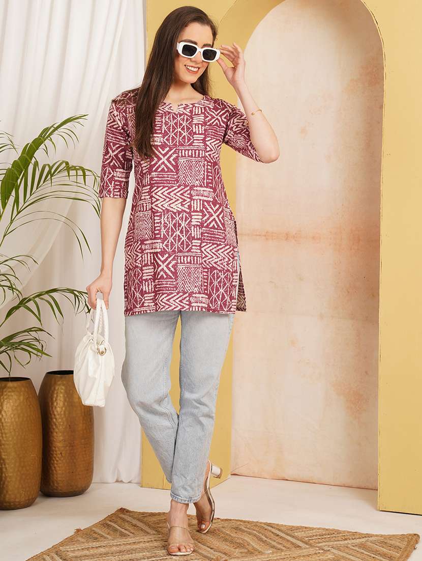 women printed three quarter sleeve straight kurti - 22541457 -  Standard Image - 5