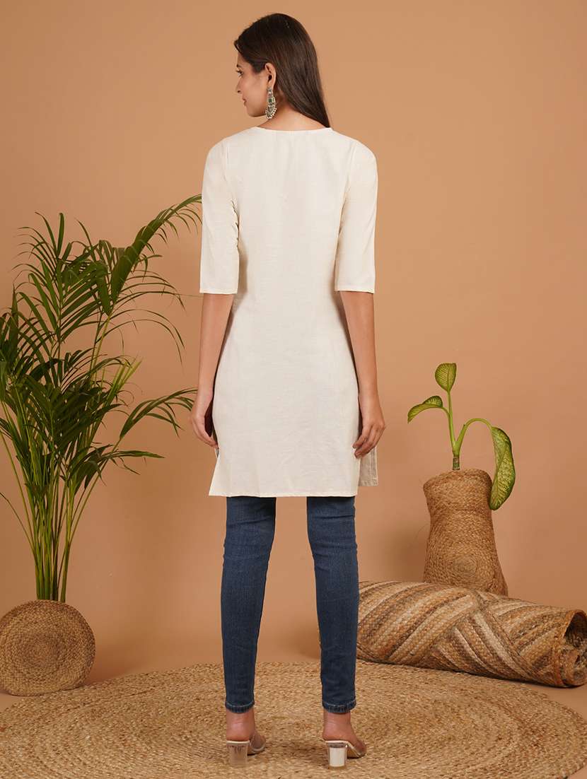 women embroidered three quarter sleeve straight kurti - 22541462 -  Standard Image - 5