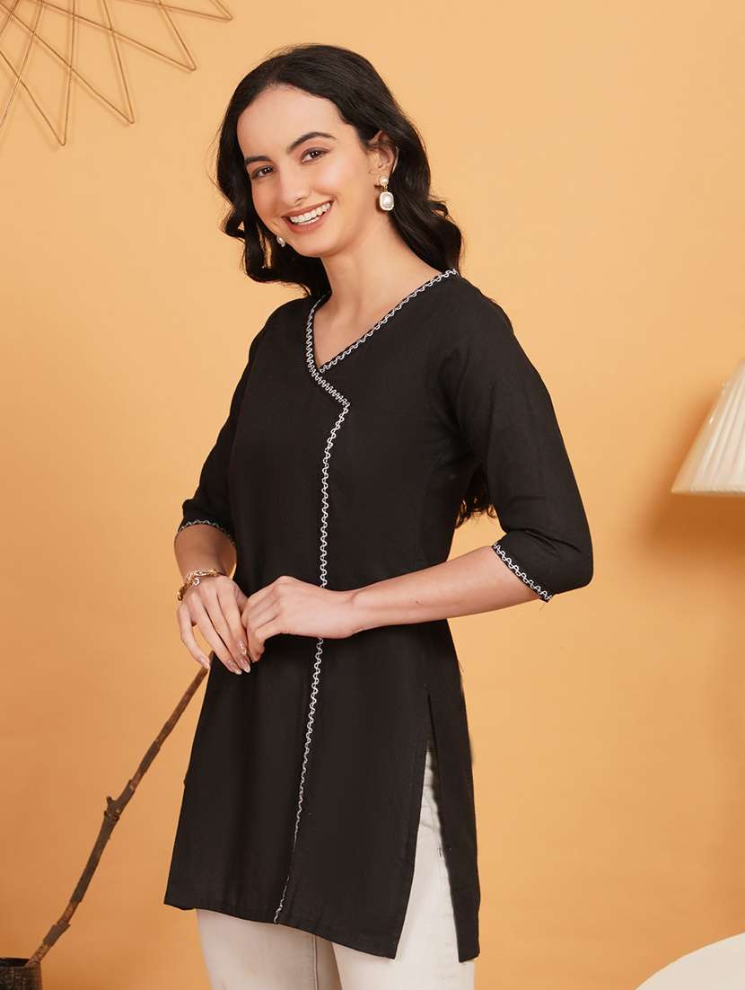 women embroidered three quarter sleeve straight kurti