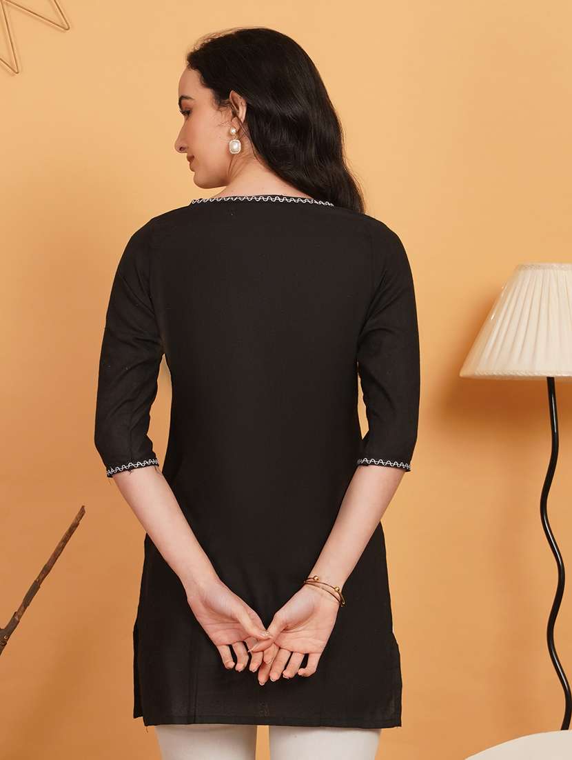Women Embroidered Three Quarter Sleeve Straight Kurti - 22541467 -  Standard Image - 5