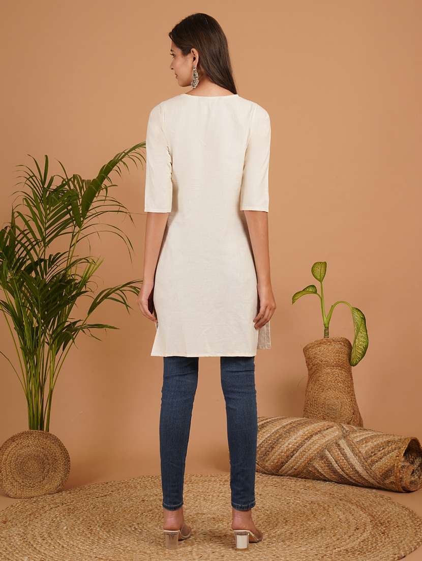 women embroidered three quarter sleeve straight kurti - 22541508 -  Standard Image - 5