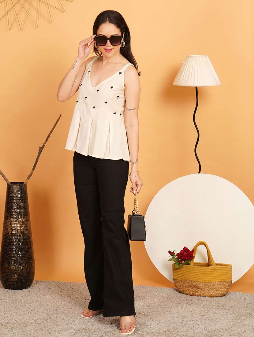 women embroidered shoulder strap ethnic top - 22541525 -  Standard Image - 5
