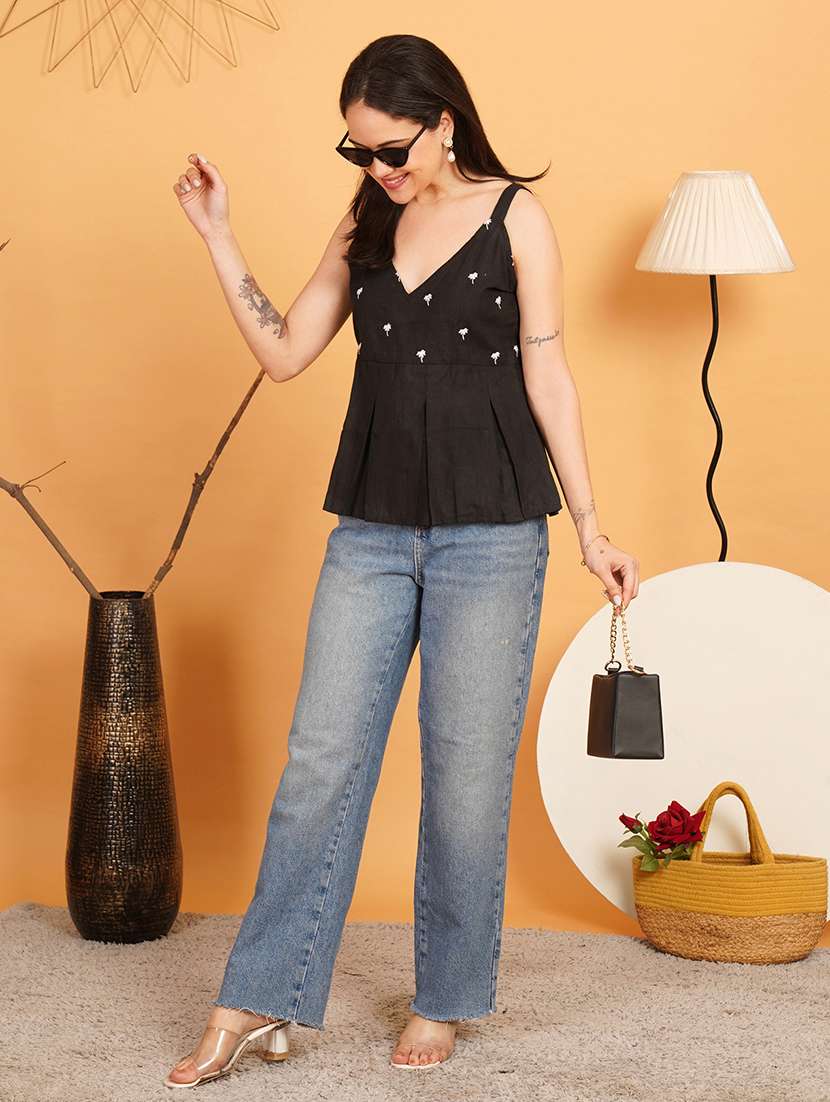 women embroidered shoulder strap ethnic top - 22541526 -  Standard Image - 5
