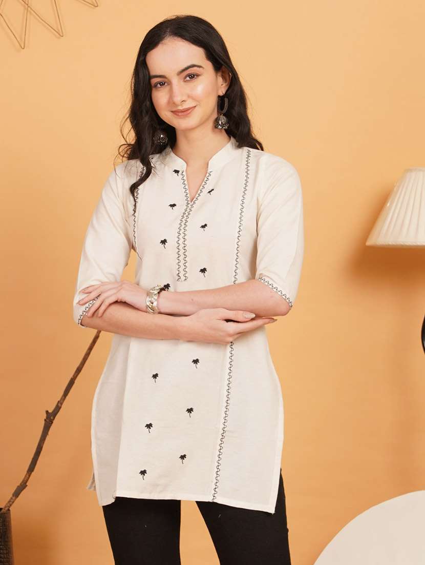 women embroidered three quarter sleeves straight kurti