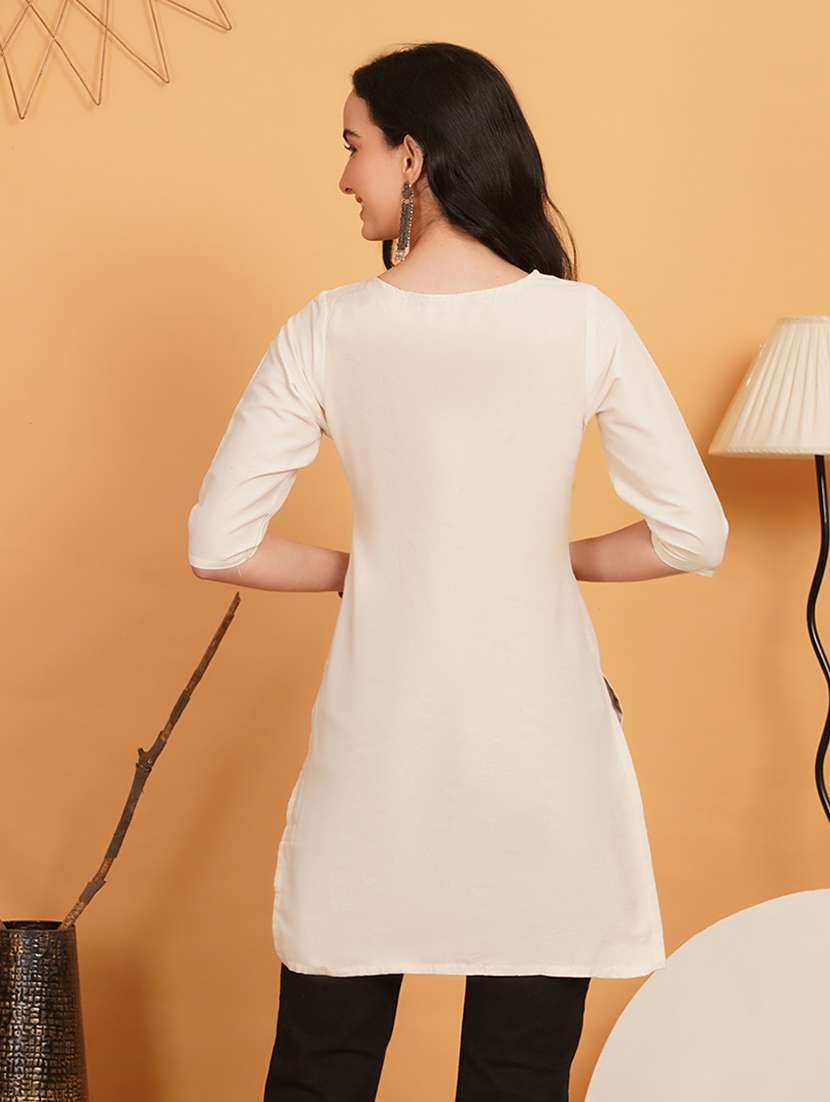women embroidered three quarter sleeves straight kurti - 22541671 -  Standard Image - 3