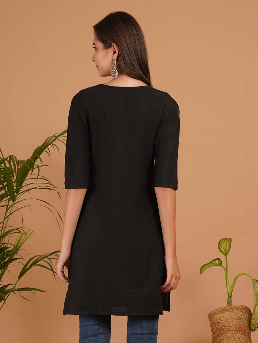 women embroidered three quarter sleeve straight kurti - 22541829 -  Standard Image - 3