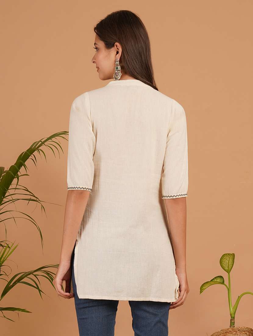 women embroidered three quarter sleeve straight kurti - 22541831 -  Standard Image - 3