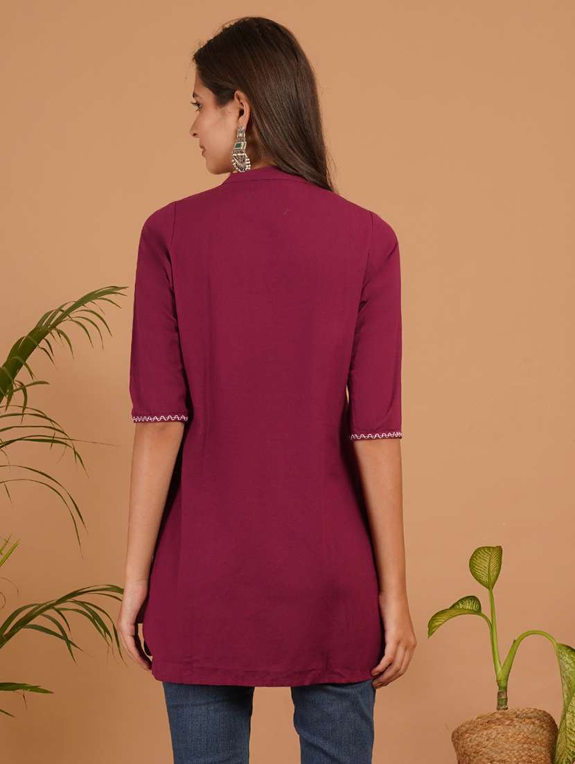 women embroidered three quarter sleeve straight kurti - 22541833 -  Standard Image - 3