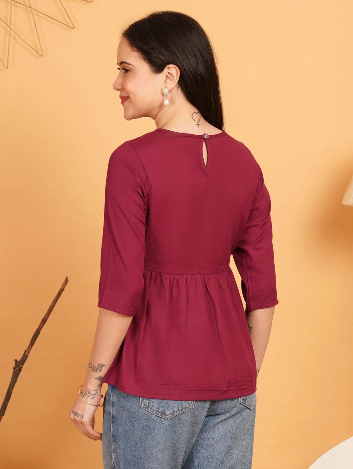 women embroidered three quarter sleeve ethnic top - 22541848 -  Standard Image - 3