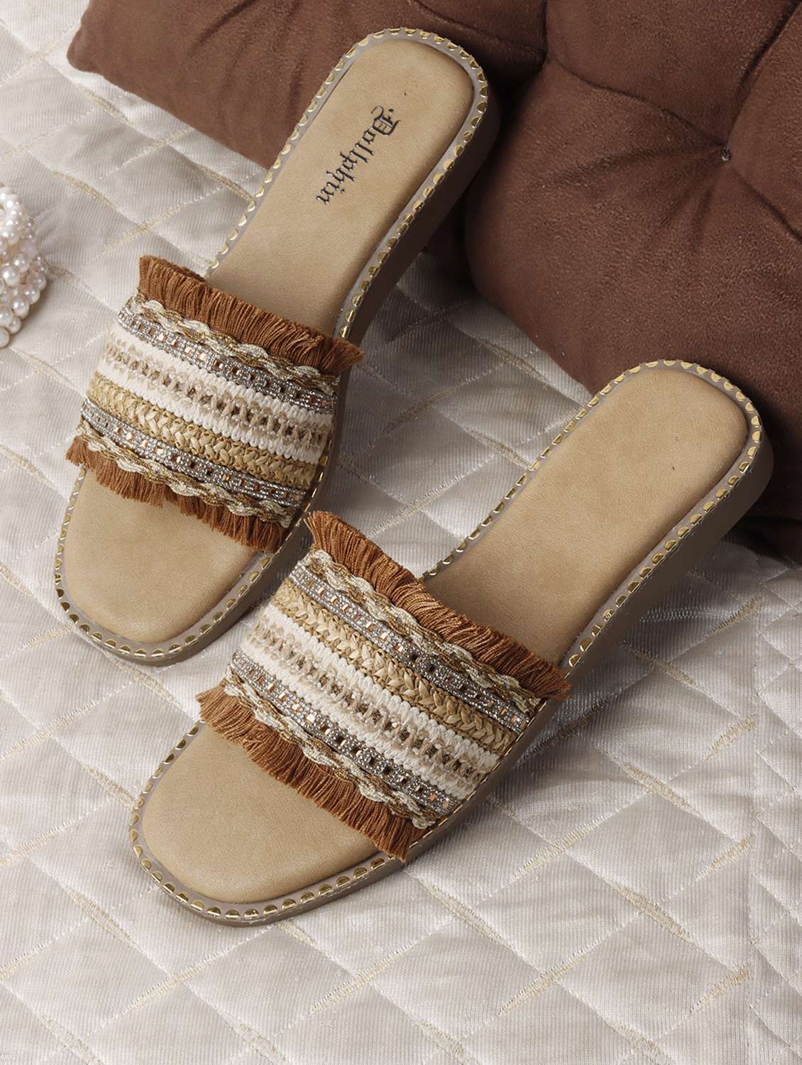 women embellished slip on flat