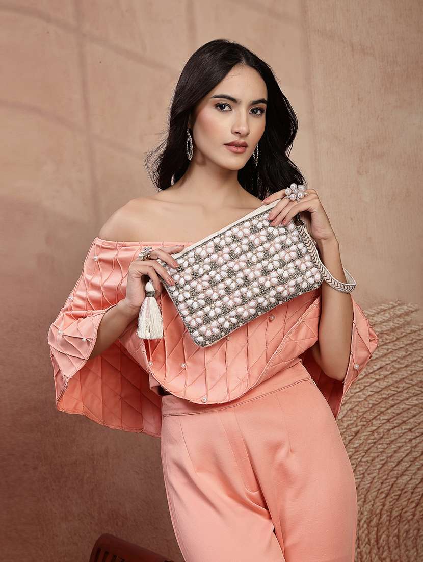 pink floral embellished cotton sling bag with zip closure - 22541927 -  Standard Image - 5