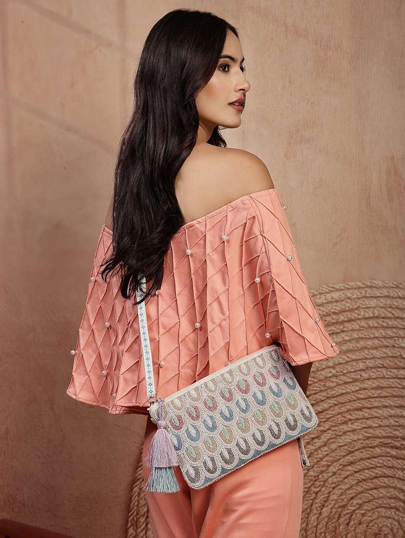 anekaant off white canvas embellished sling bag - 22541933 -  Standard Image - 5