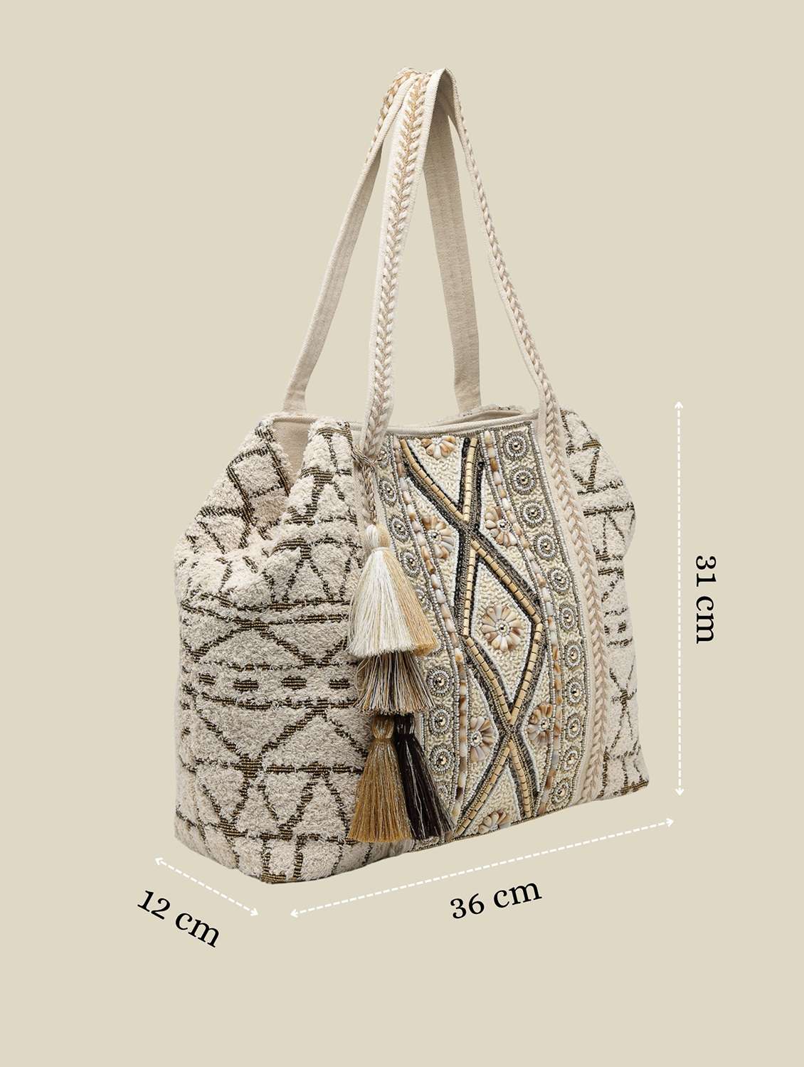 geometric pattern cotton canvas hobo bag with embellishment and button closure - 22541935 -  Standard Image - 3