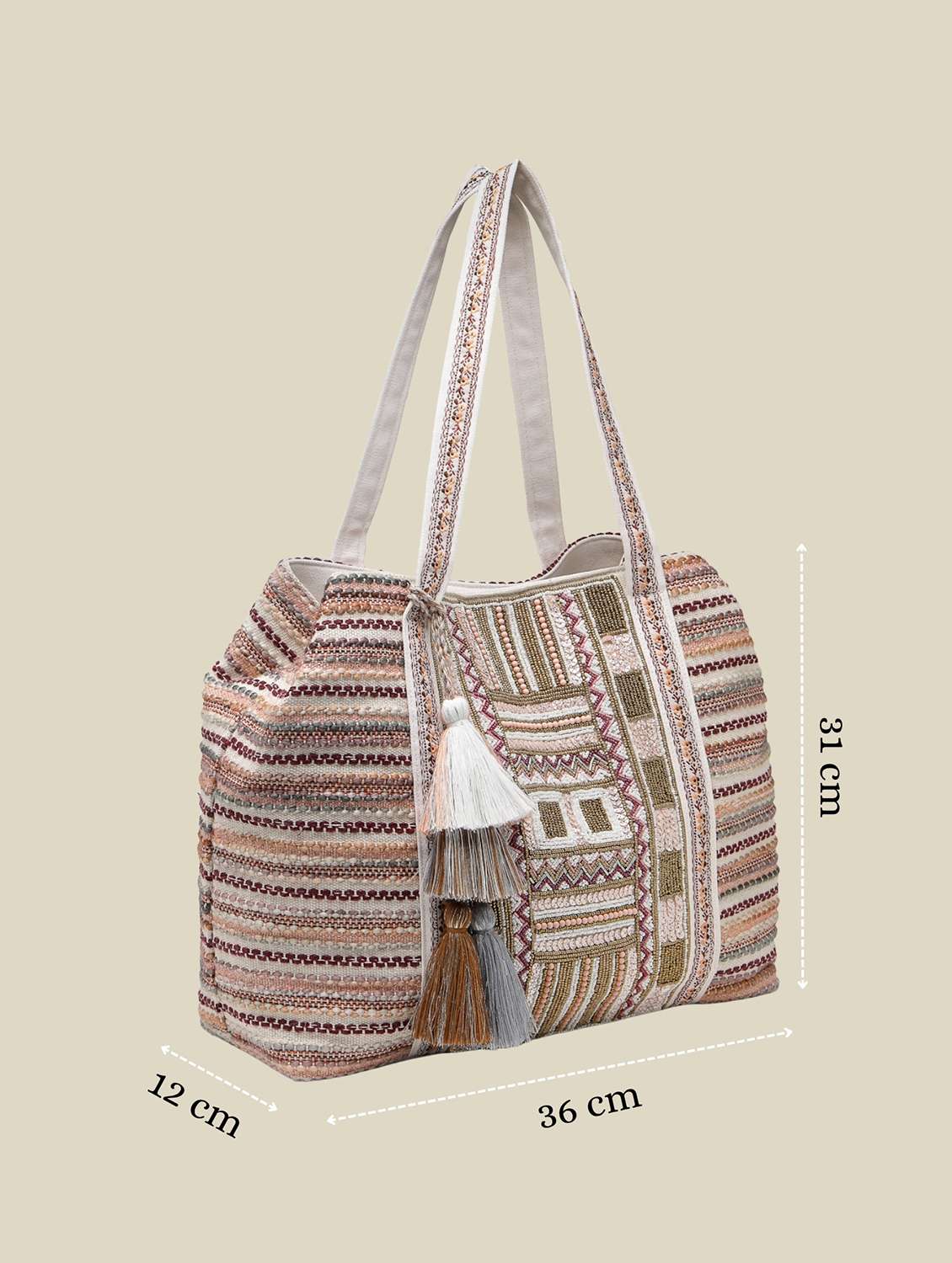 geometric pattern cotton canvas tote bag with button closure - 22541936 -  Standard Image - 3
