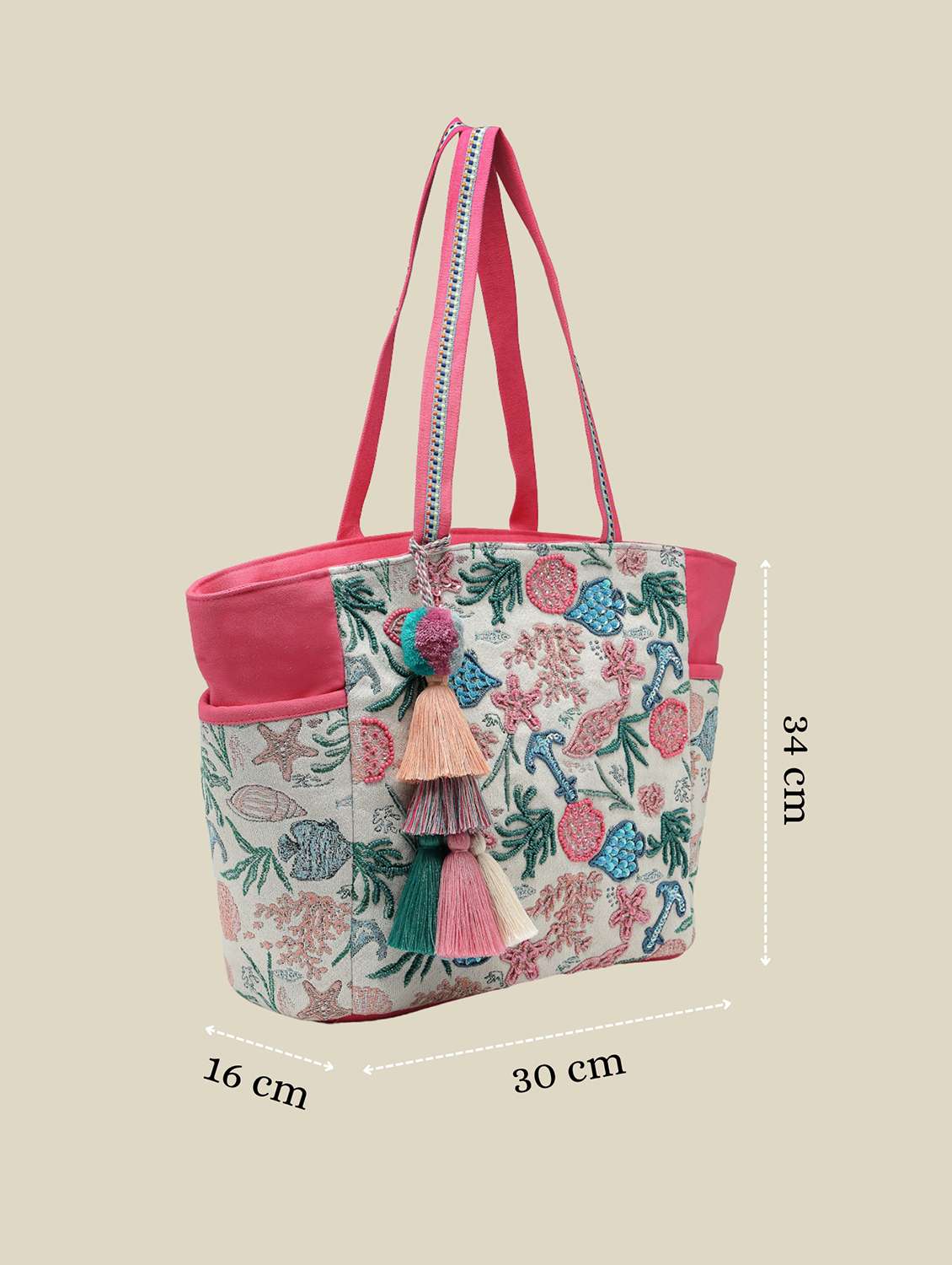 cream cotton embroidered floral casual tote bag - 22541939 -  Standard Image - 3