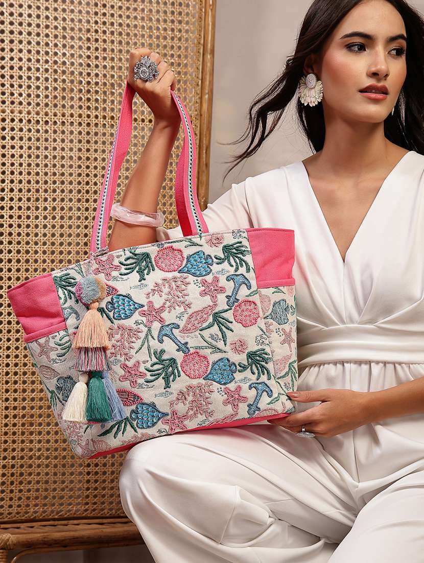 cream cotton embroidered floral casual tote bag - 22541939 -  Standard Image - 5