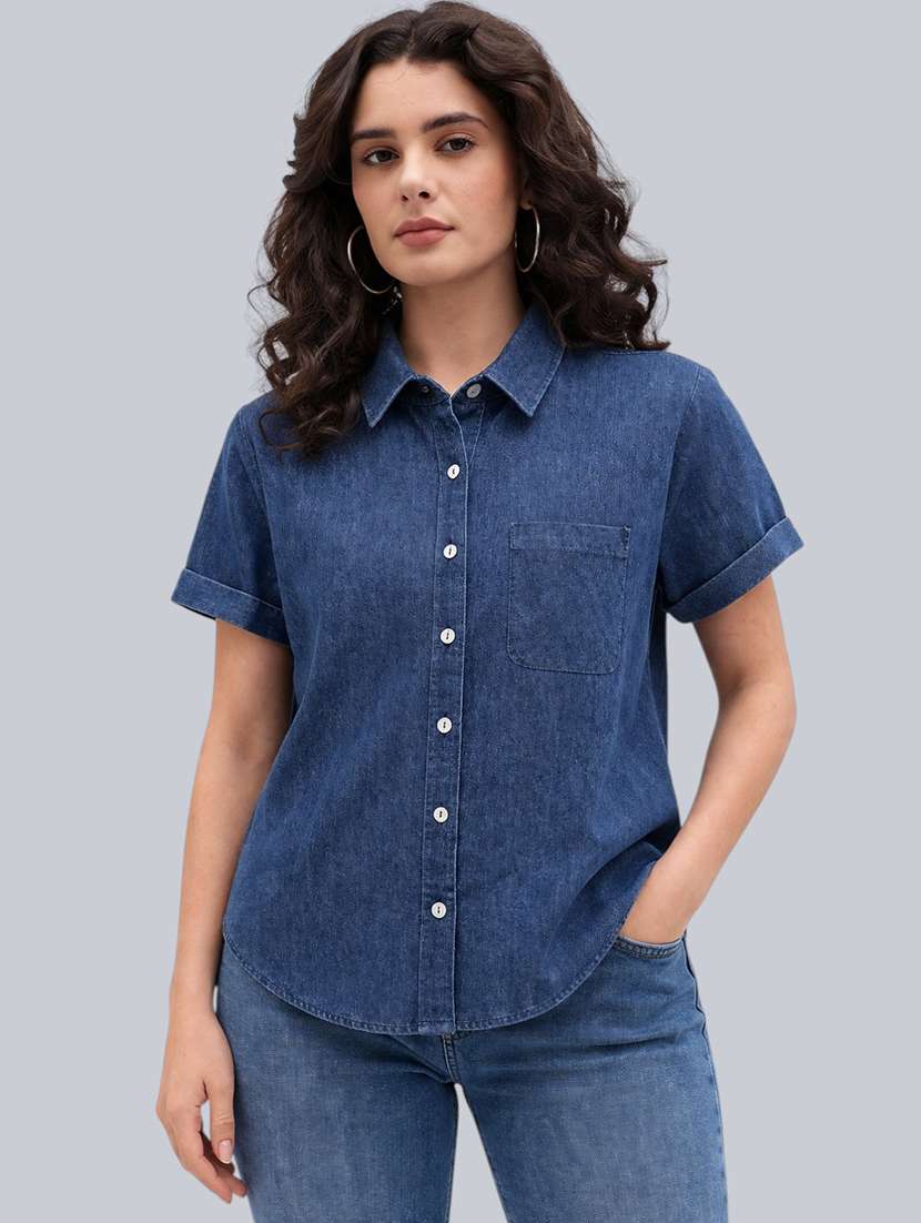 women solid short sleeves casual shirt