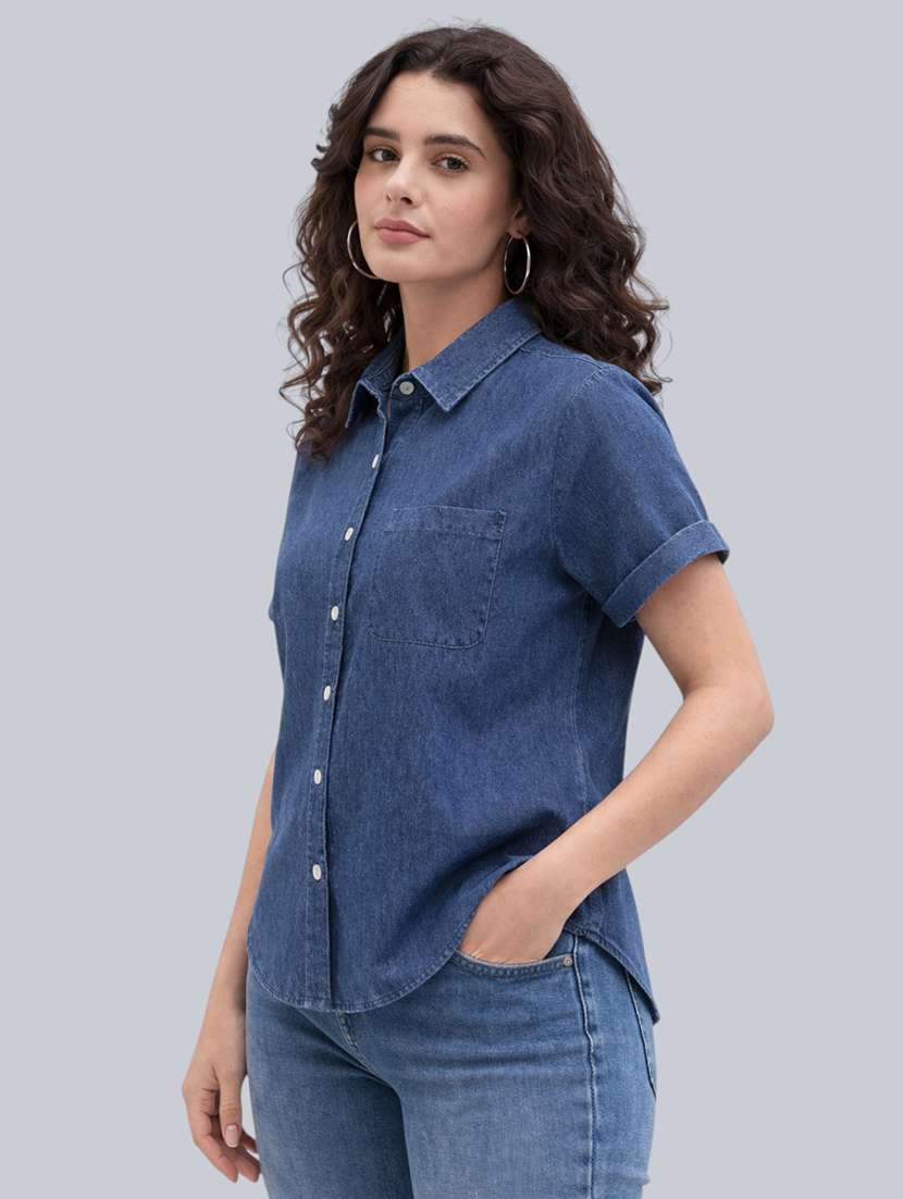 women solid short sleeves casual shirt - 22541940 -  Standard Image - 3