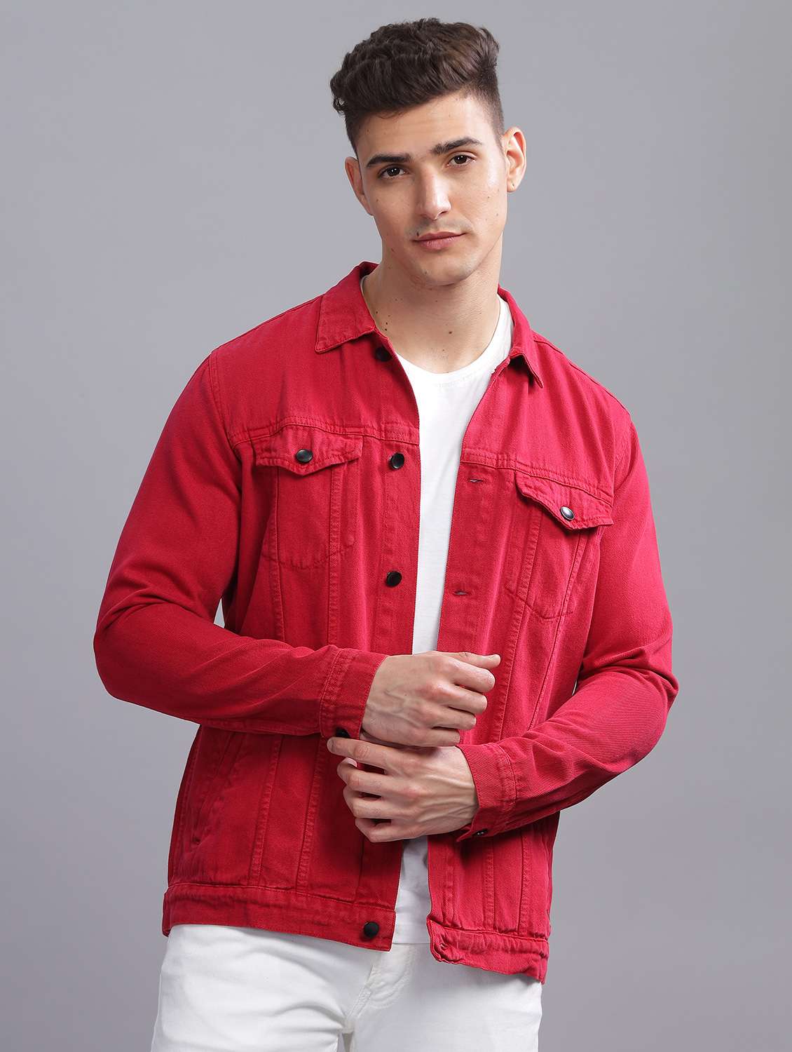 men solid long sleeve regular fit denim jacket