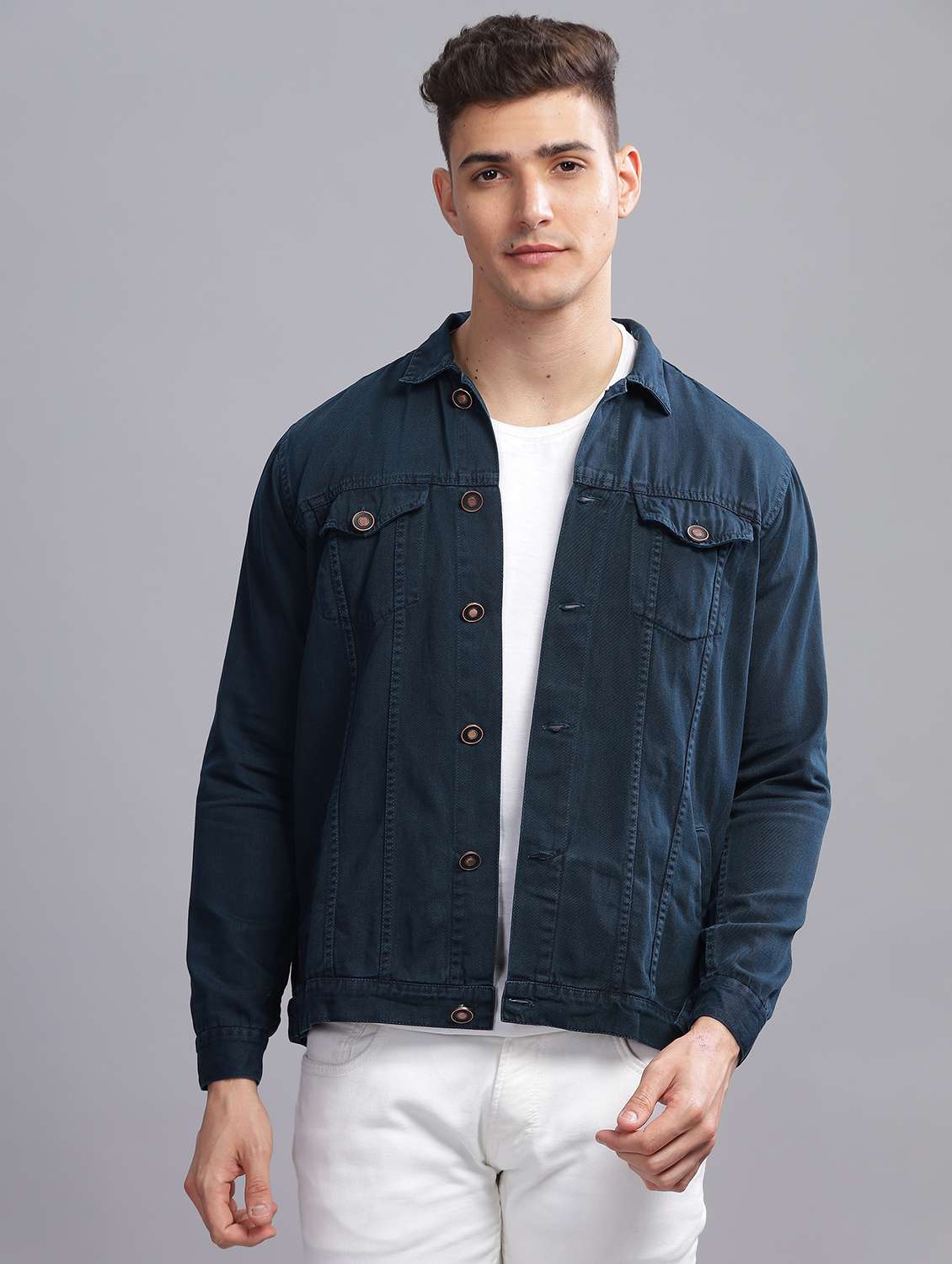 men solid long sleeve regular fit denim jacket