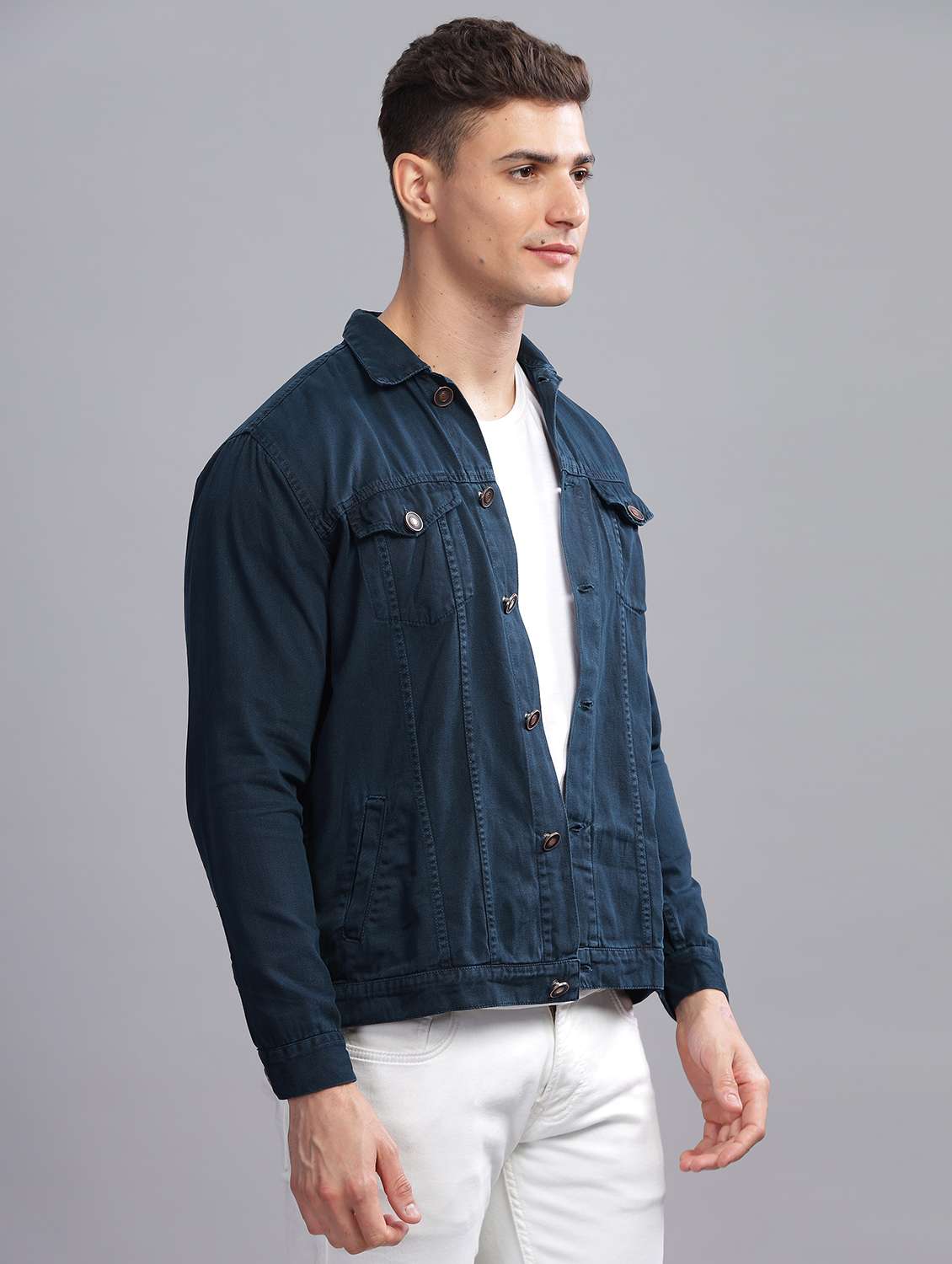 men solid long sleeve regular fit denim jacket - 22541943 -  Standard Image - 3