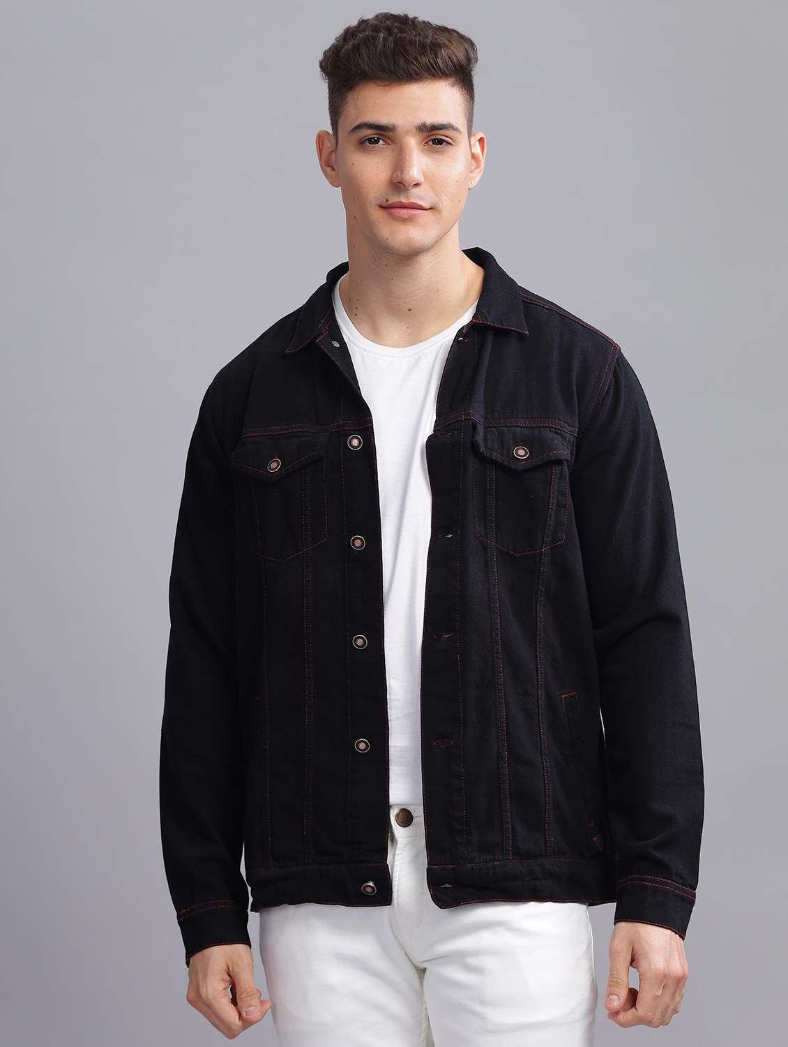 men solid long sleeve regular fit denim jacket