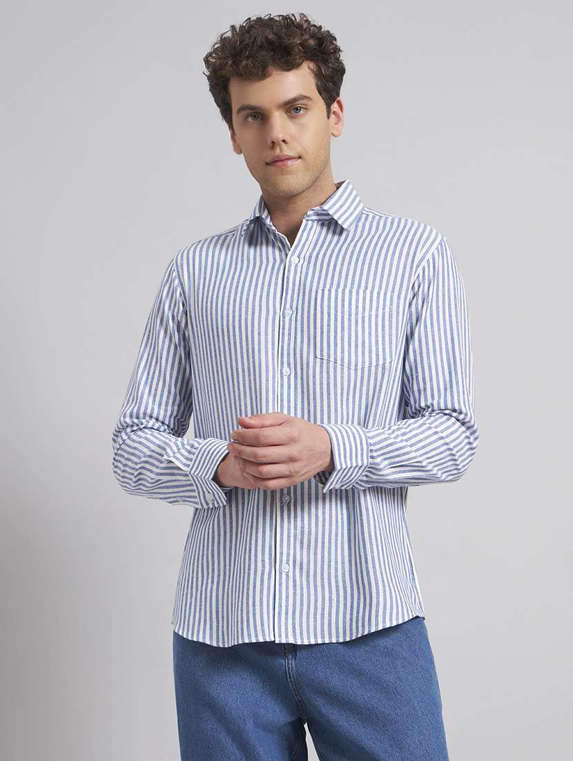 men striped long sleeve regular fit casual shirt