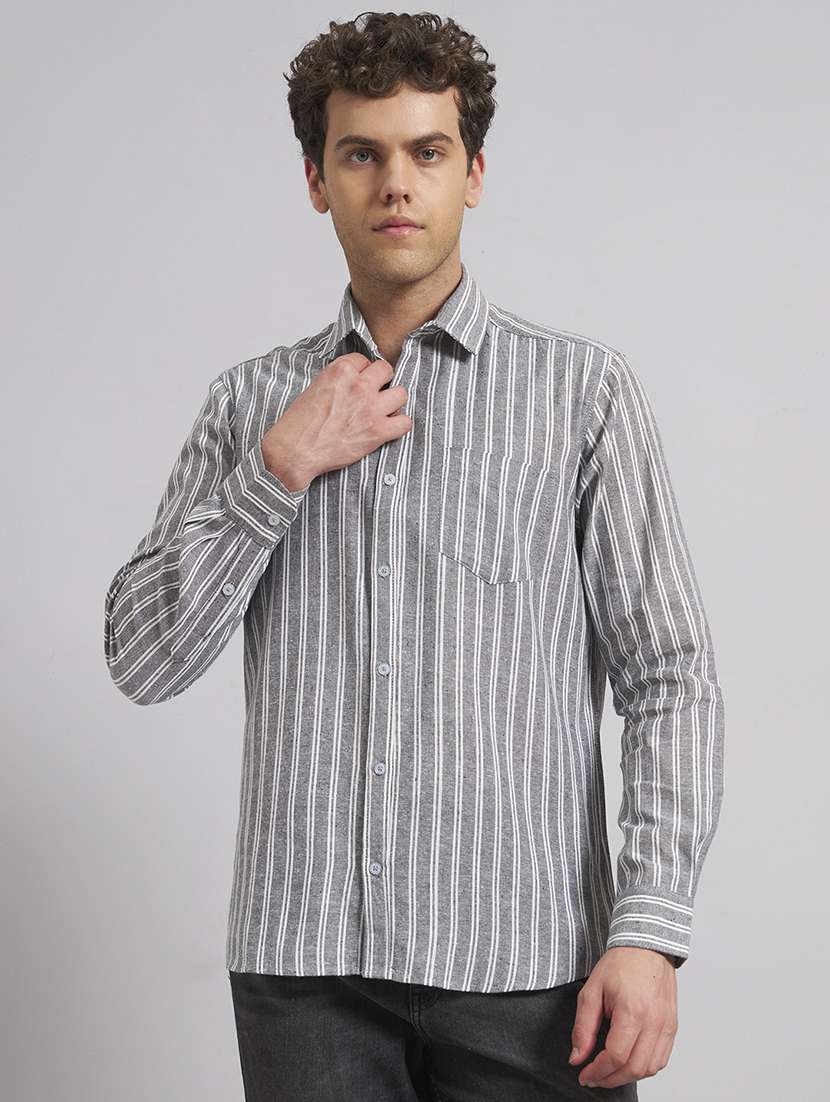 men striped long sleeve regular fit casual shirt