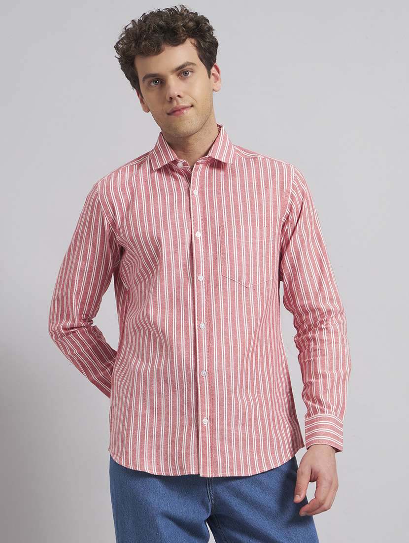 men striped long sleeve regular fit casual shirt